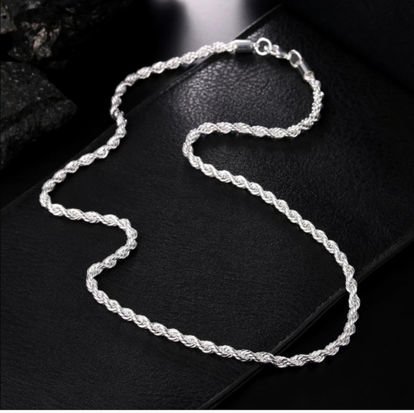 Unisex Plated Sterling Silver 4mm Twisted Rope chain Necklace 19" - Picture 7 of 8